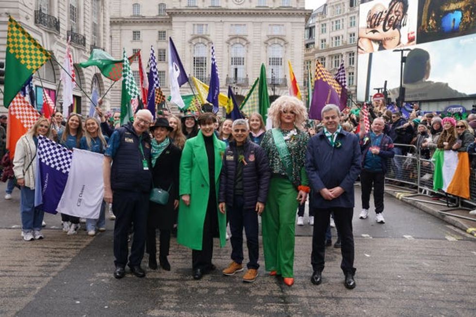 Mayor of London Sadiq Khan (centre) at the St Patrick\u2019s Day Parade in central London