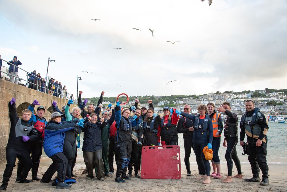 Members of Cornwall\u2019s seal rescue network, British Divers Marine Life Rescue and the Cornish Seal Sanctuary took part in the rescue (Cornish Seal Sanctuary/PA)
