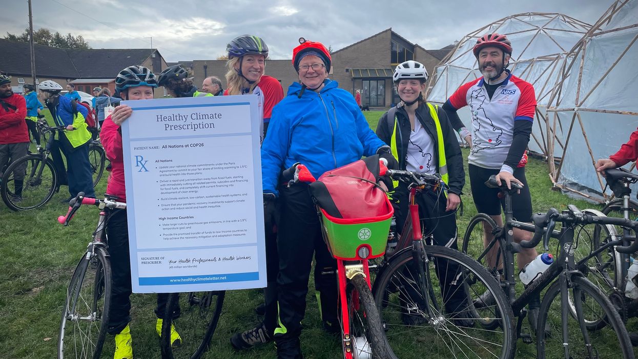 Members of Ride for Their Lives reach Cop26 at Glasgow after cycling 800km to raise awareness about the harmful effects of pollution on health (Jo Rogers/PA)