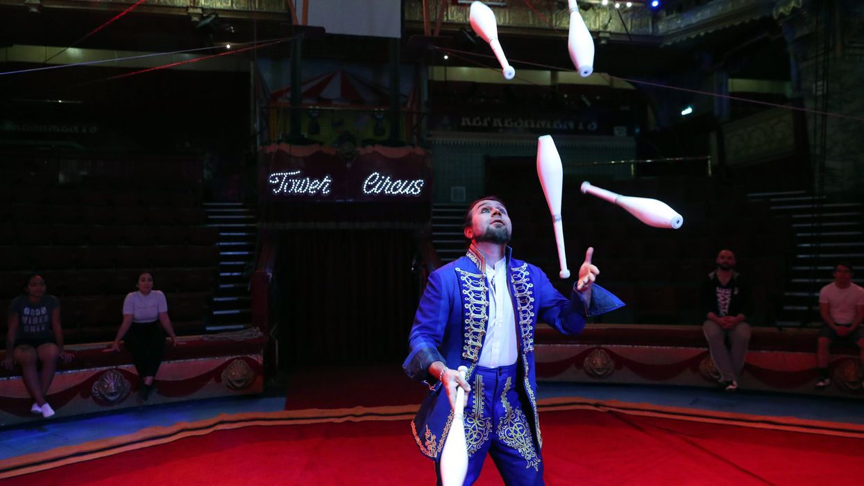 Members of the Tower Circus in Blackpool practise ahead of reopening