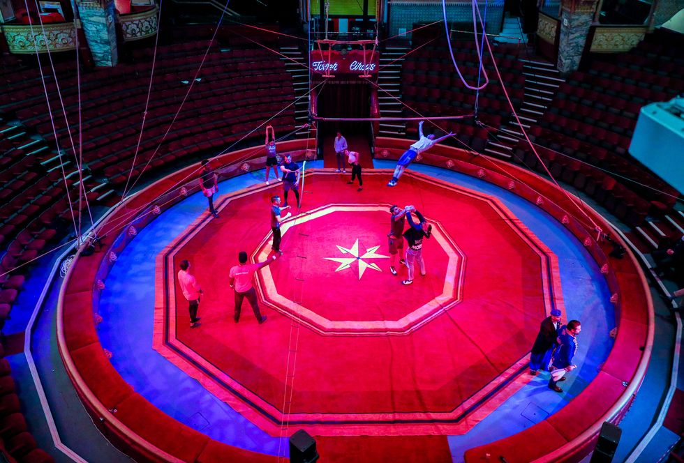Members of the Tower Circus in Blackpool rehearse ahead of reopening