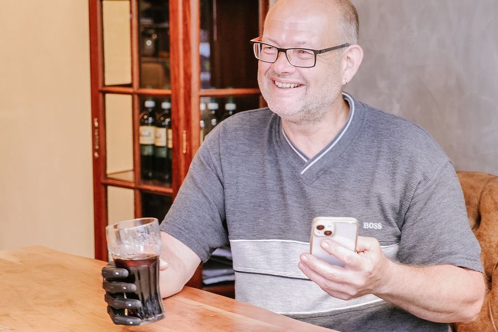 Michael Altheim, 52, of Frankfurt in Germany, was the first person in the world outside of prototypes to get a Hero Gauntlet from UK firm Open Bionics. (Open Bionics/ PA)