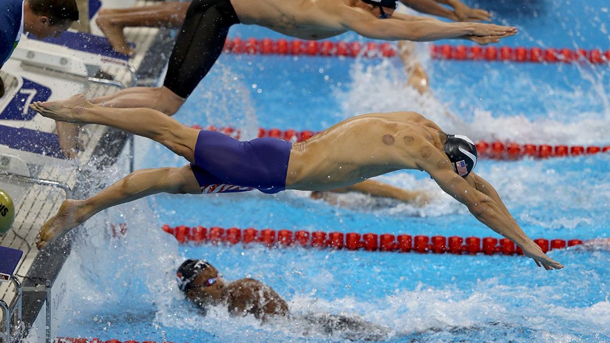 Michael Phelps with visible cupping marks