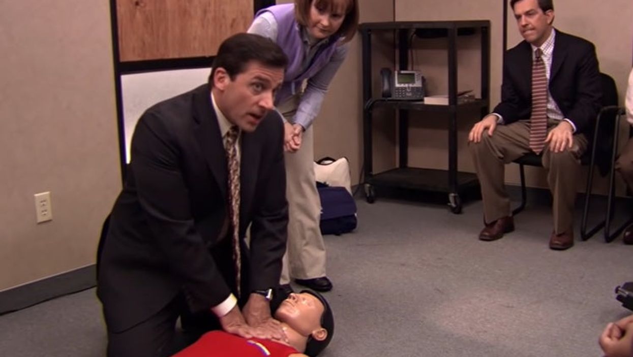 <p>Michael Scott performing CPR during office training - this is what Uber remembered as was able to save his daughter’s life</p>