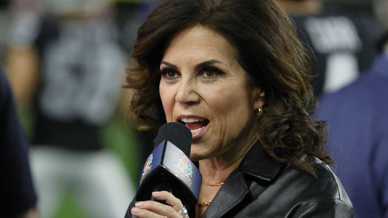 Michele Tafoya, a white woman with long brown hair and a black jacket, speaking into an MSNBC-branded microphone.