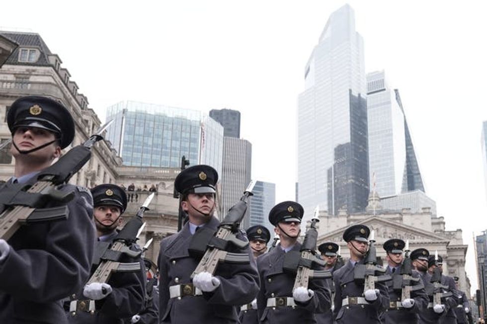 Military personnel march during the Lord Mayor\u2019s Show 2024