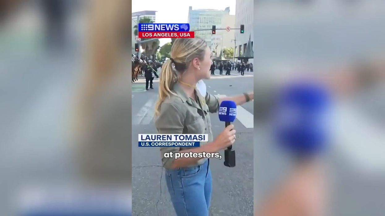 Moment Australian reporter shot with rubber bullets at LA protests