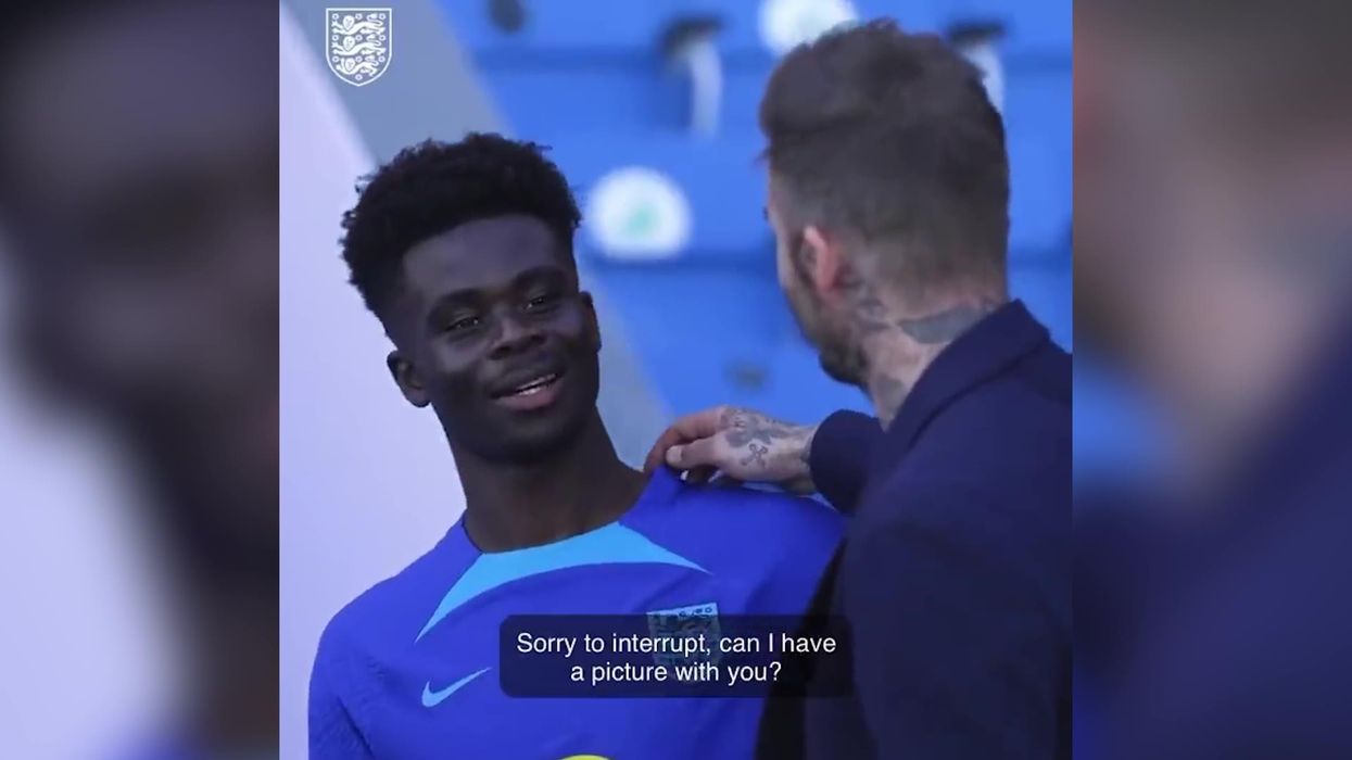 Adorable moment Bukayo Saka asks permission for photo with Beckham