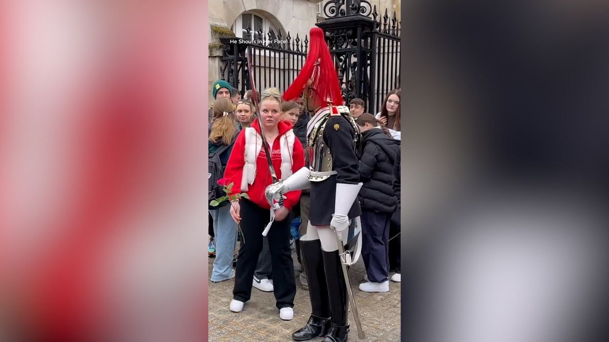 Police officer berates American tourists for 'taking the p**s' out of King's guard