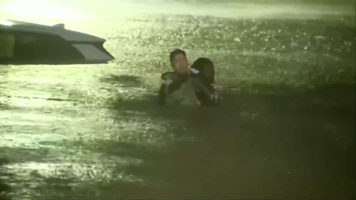 Weatherman stops live broadcast to help woman stuck in submerged car