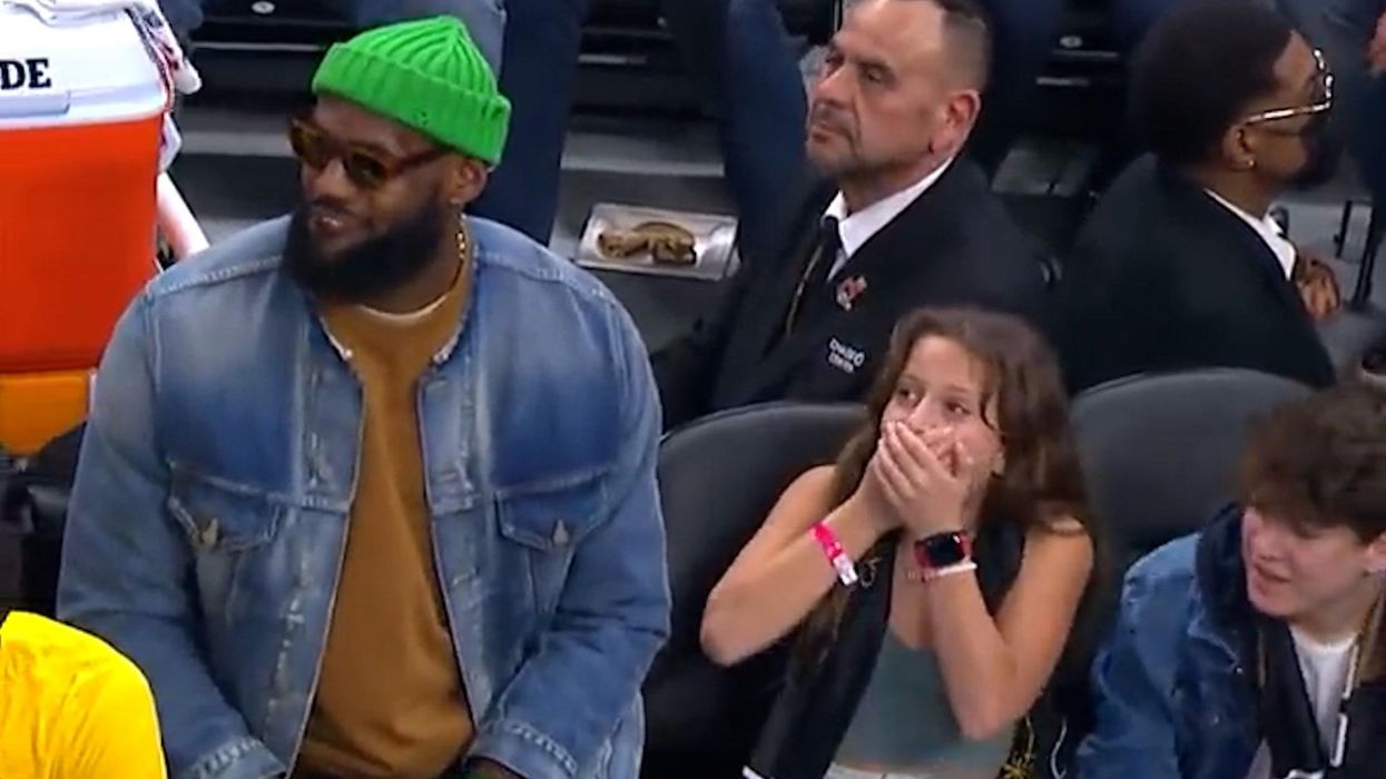 Adorable moment young NBA fan realises she's sitting next to LeBron James