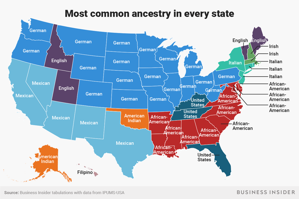 Most common ancestry in every state - Business Insider/Andy Kiersz, data from IPUMS-USA