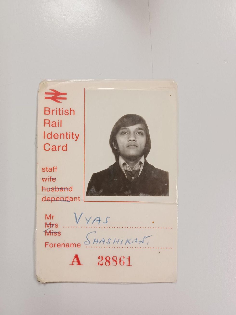 Mr Vyas' first British Rail identity badge