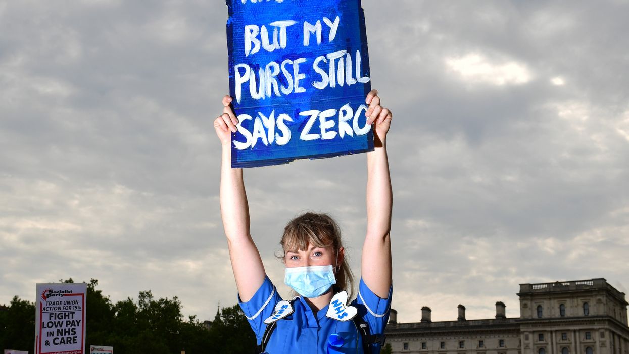 NHS workers in St James’s Park, London, during their demonstration as part of a national protest over pay