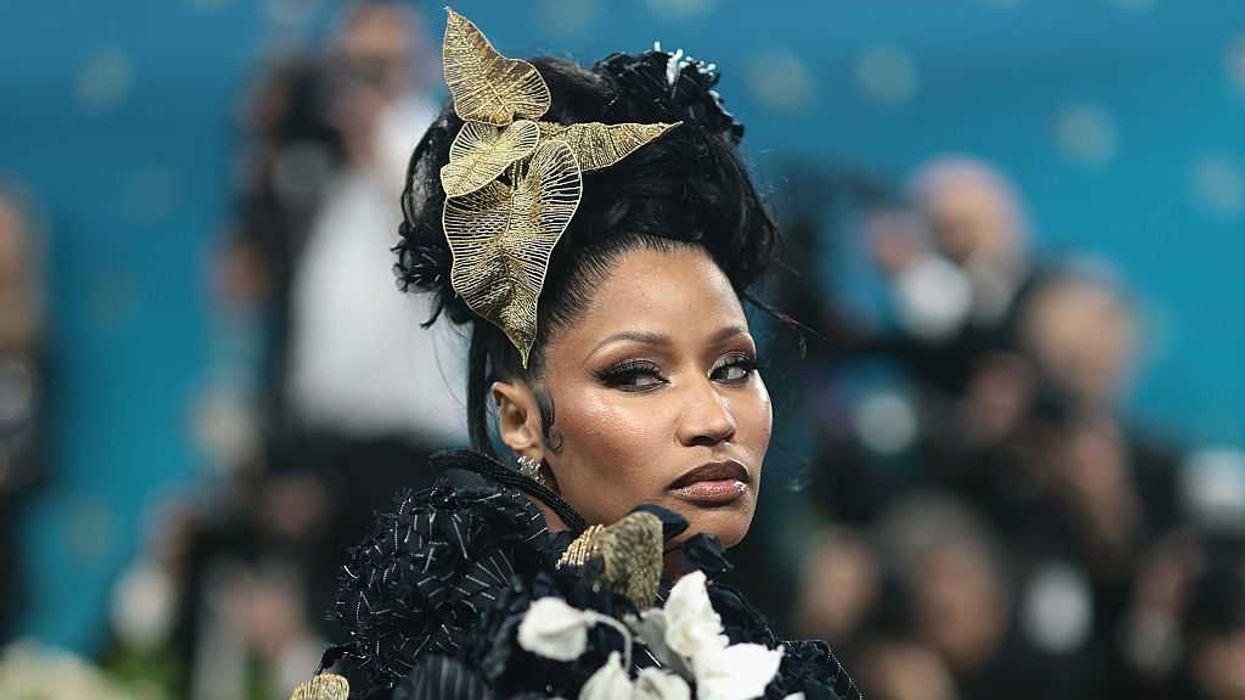 Nicki Minaj at the 2025 Met Gala, with a serious facial expression as she looks slightly over her right shouler.