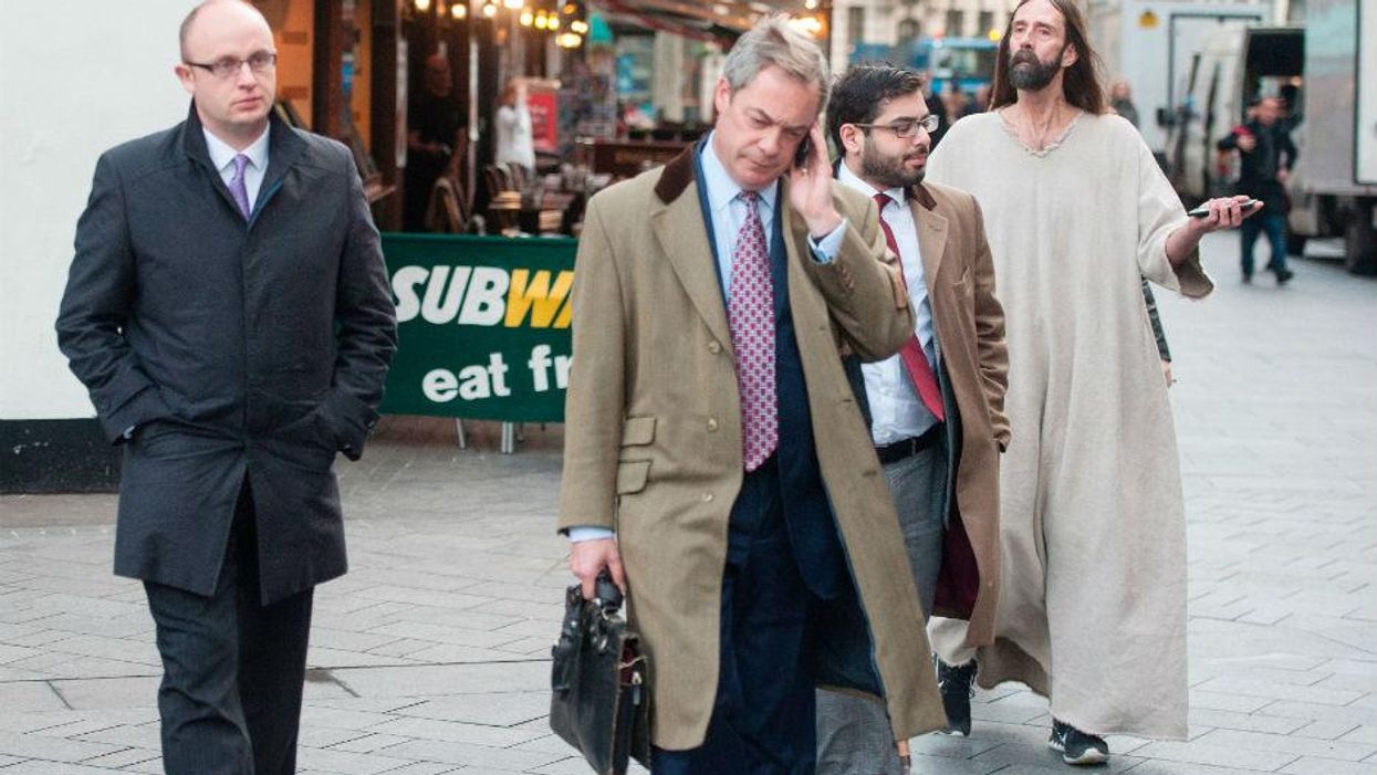 Nigel Farage has been followed around by a man dressed as Jesus
