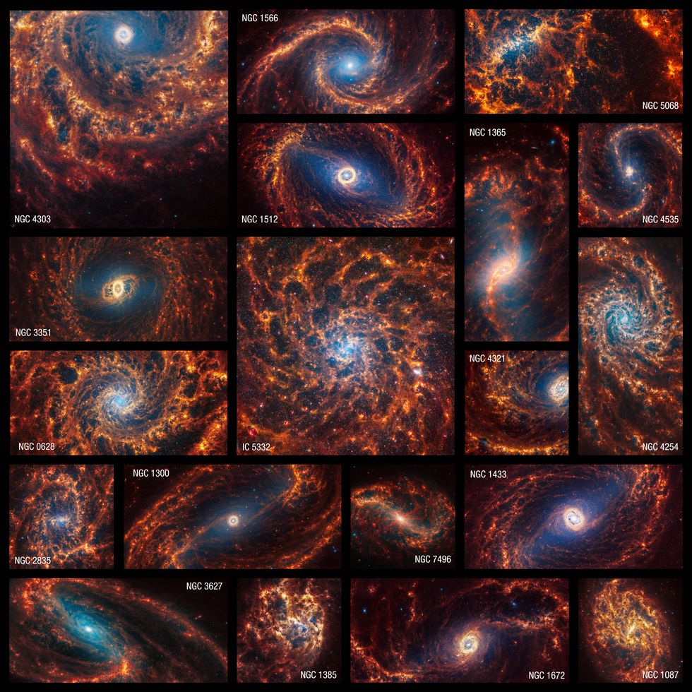 James Webb Space Telescope images show 19 nearby spiral galaxies in detail