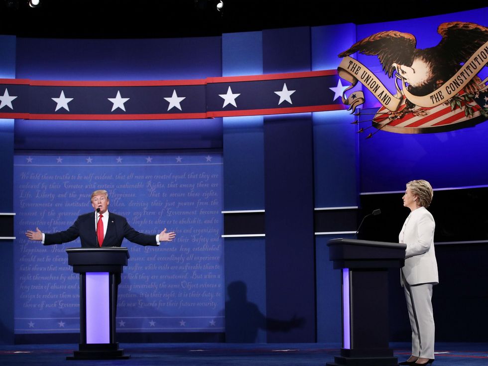 \nTrump accused the Clinton campaign of fabricating the sexual assault claims against him\u00a0at the final debate on Wednesday\u00a0(Getty)