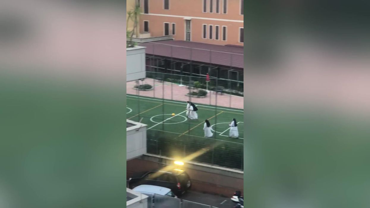 Nuns filmed playing football in Italy