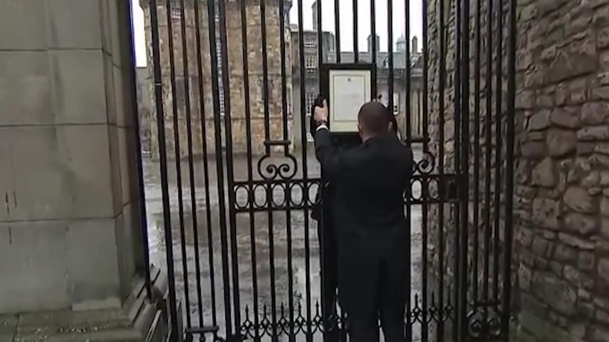 Official statement confirming Queen's death is placed outside Buckingham Palace