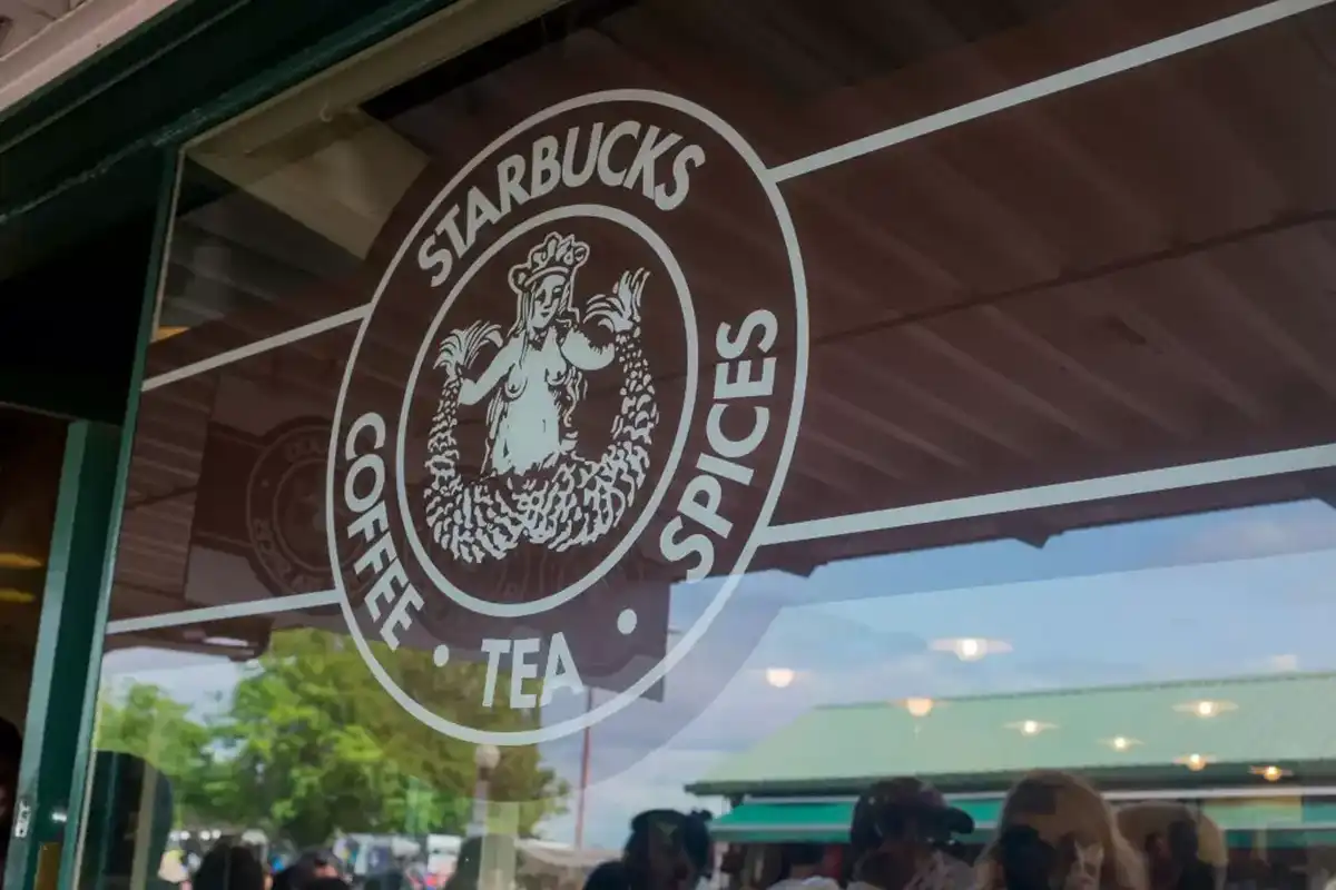 Old Starbucks logo on their Seattle store