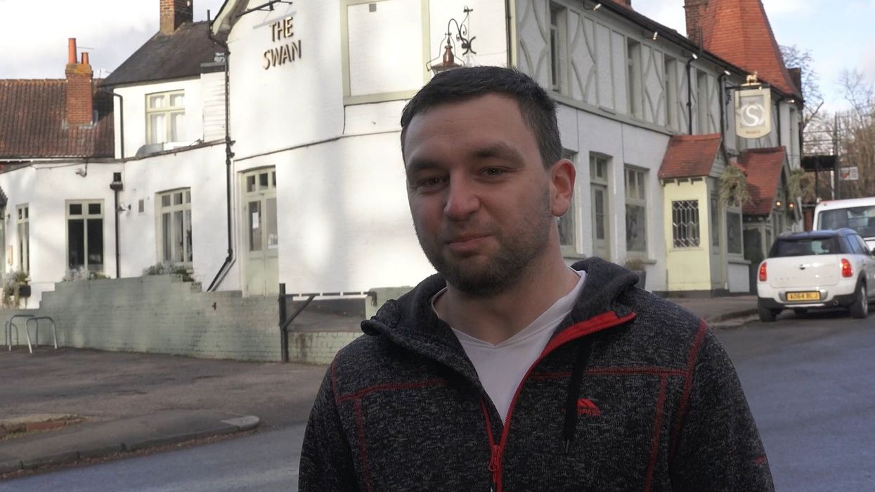 Ollie Ripley outside the Swan pub