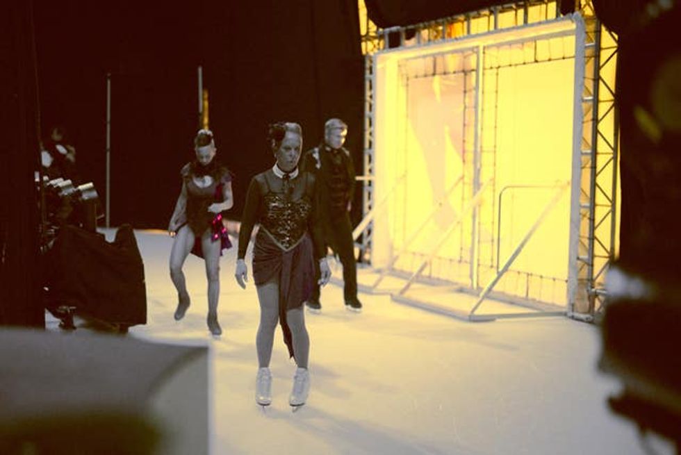 Olympic gold medal winner Jayne Torvill on the warm-up rink