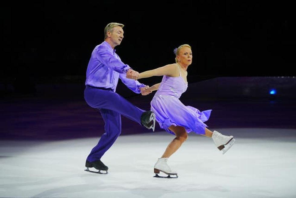 Olympic gold medal winners Jayne Torvill and Christopher Dean during their Bolero performance at their last public skate