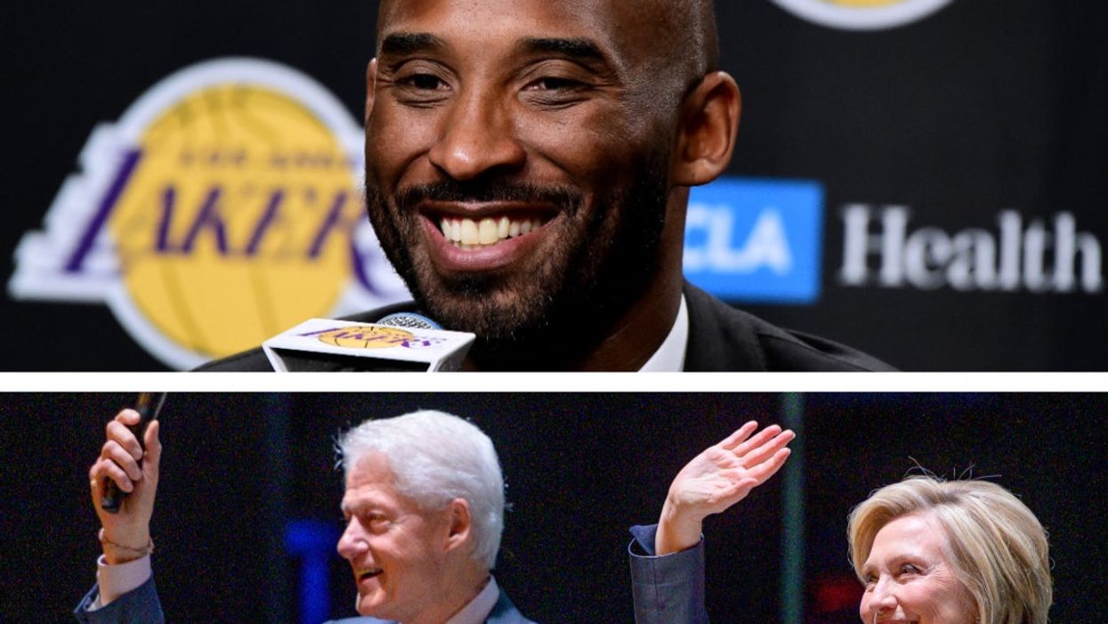 <p>On top, Kobe Bryant speaks to the media at a press conference before his #8 and #24 jerseys are retired by the Los Angeles Lakers at Staples Center on December 18, 2017 in Los Angeles, California. Below,  Former President of the United States Bill Clinton with his wife, Former Secretary of State and presidential candidate Hillary Clinton on Stage during “An Evening With The Clintons” at Beacon Theatre on April 11, 2019 in New York City.</p>