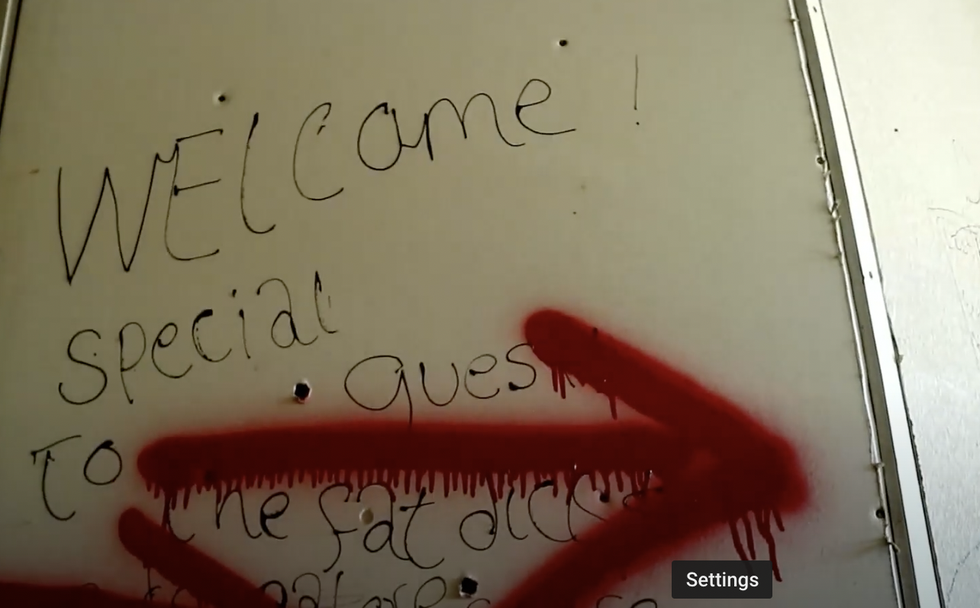 Painted words on walls.