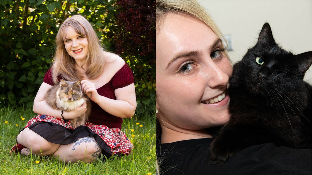 Penelope the cat with owner Zoe Elliott and Mikey the cat with his owner Jessica (Laura Dale and Jeff Spicer/PA)