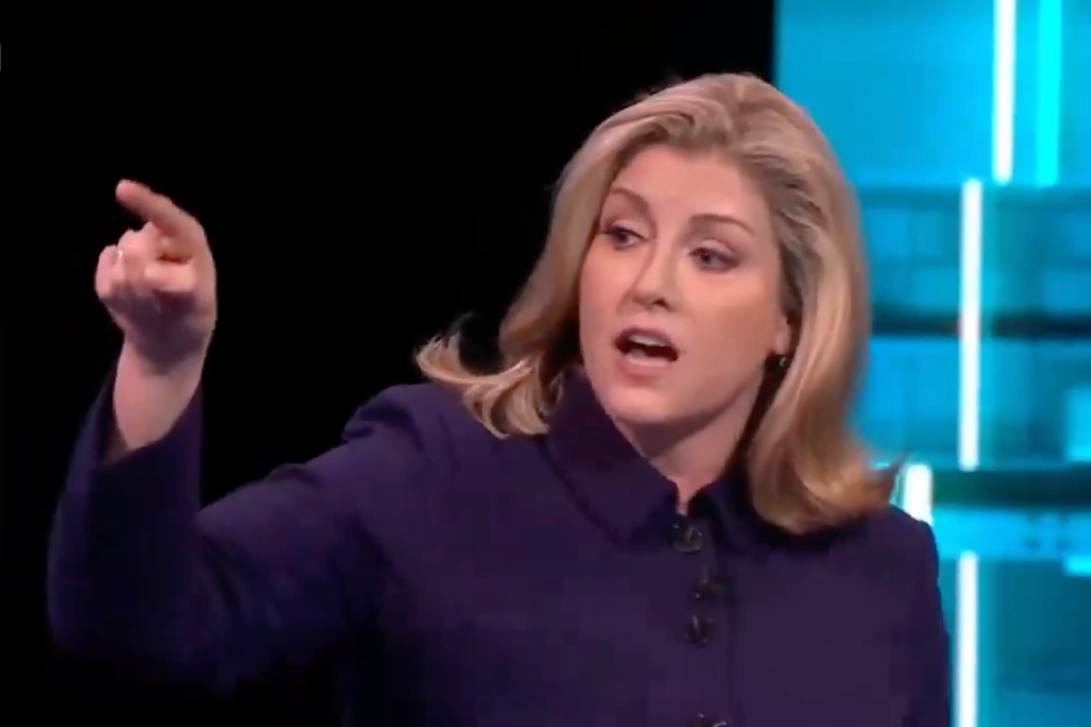 Penny Mordaunt pointing during the ITV Leaders' Debate.