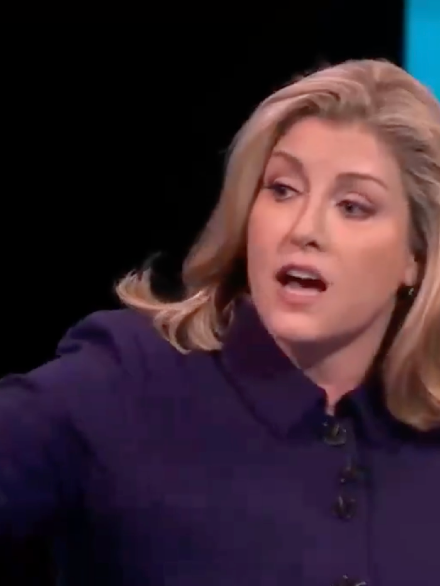 Penny Mordaunt pointing during the ITV Leaders' Debate.