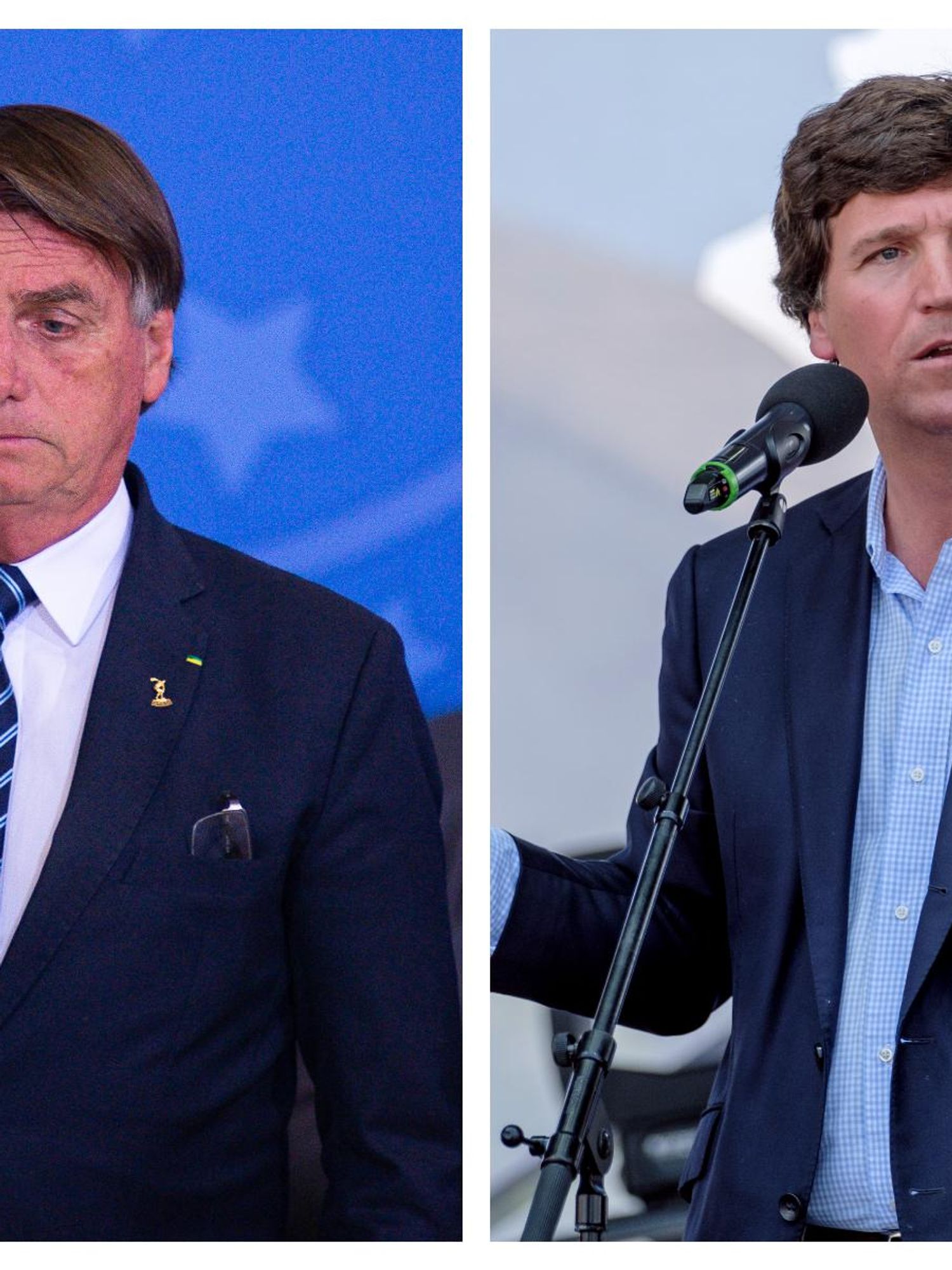 People left confused after Tucker Carlson pictured wearing indigenous headdress next to Brazilian president