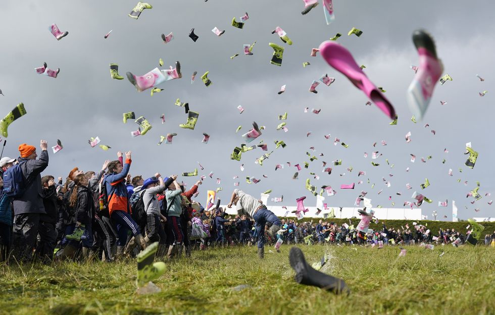 Almost 1,000 people throw wellies at the same time in Irish world record attempt