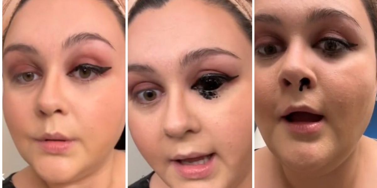 Woman's liquid liner seeps into her eye and turns it BLACK