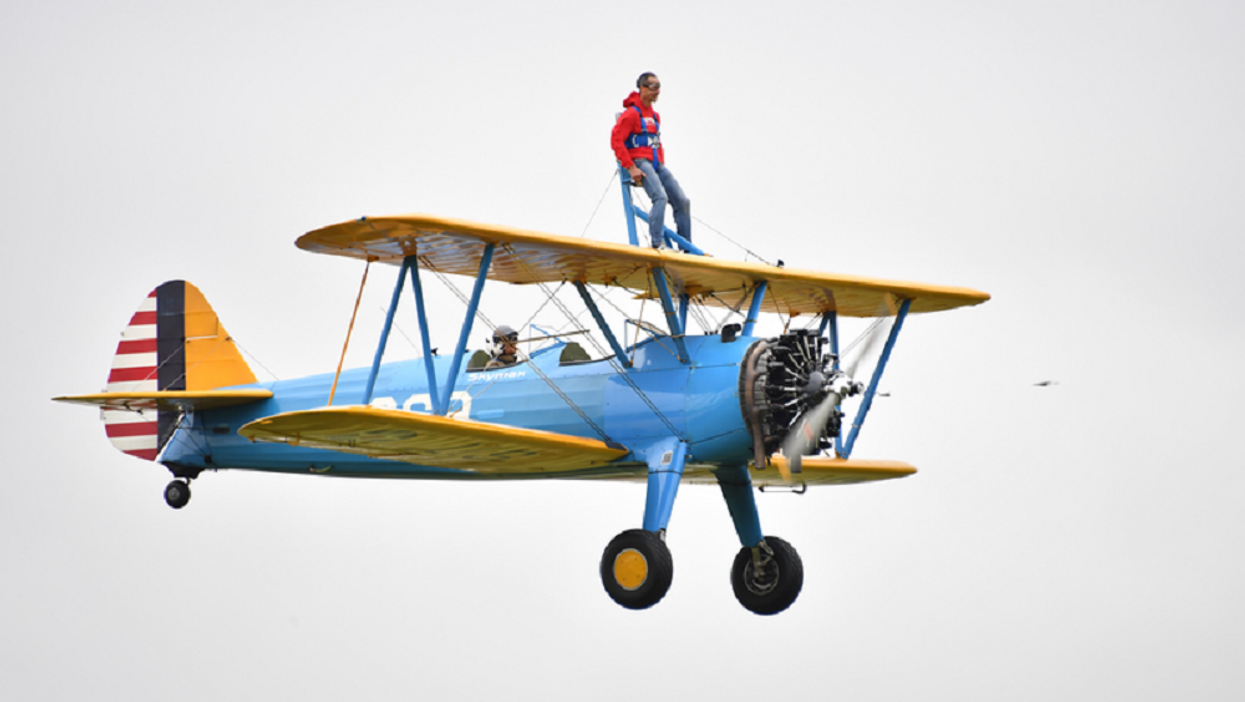 Peter McCleave completing a wing walk (Theo Wood/DKMS/PA)