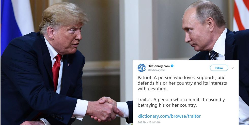 Photo: Getty Images / AFP / Brendan Smialowski / Screenshot: Twitter / @Dictionarycom