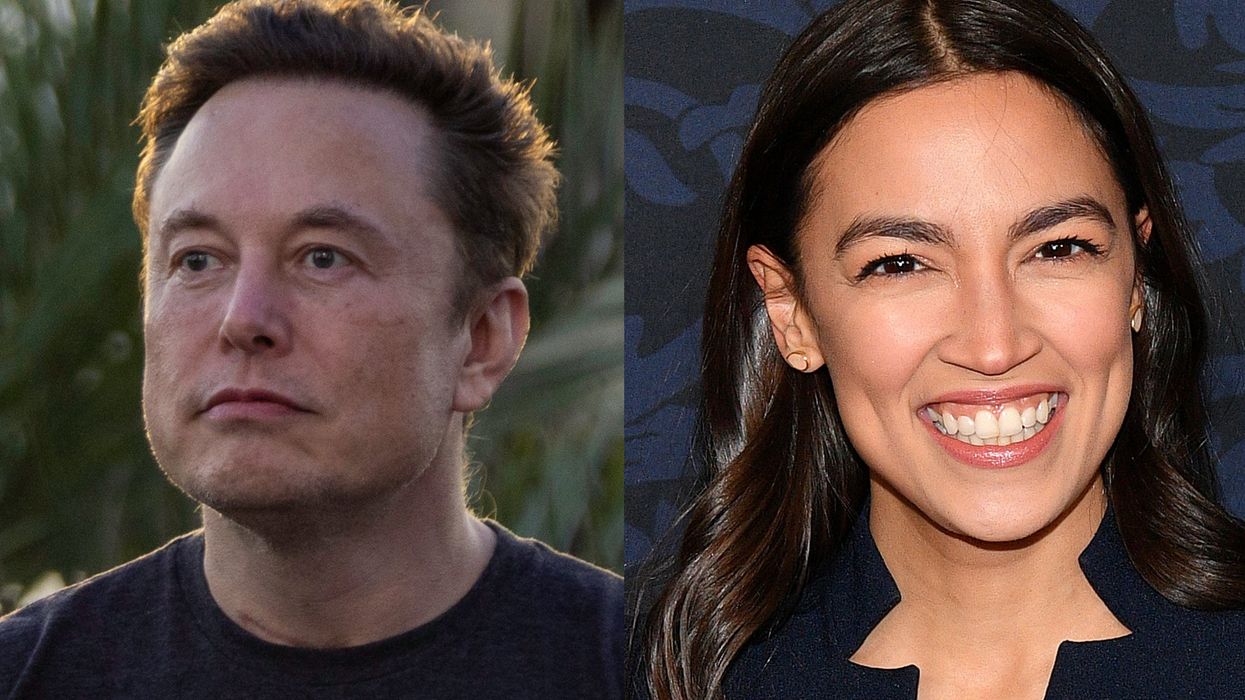 Photo of Elon Musk and a photo of AOC