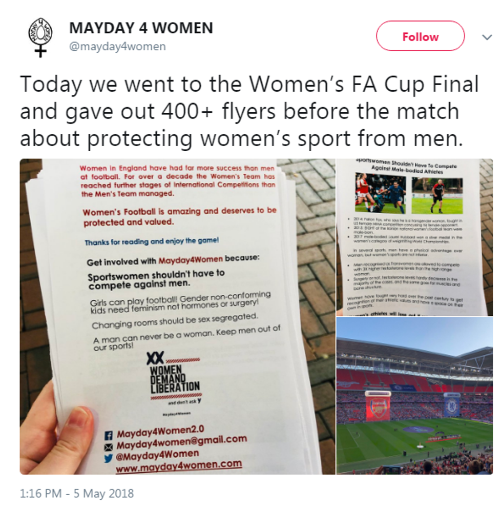 Picture: Flyers handed out by MAYDAY 4 WOMEN before the Women's FA Cup Final