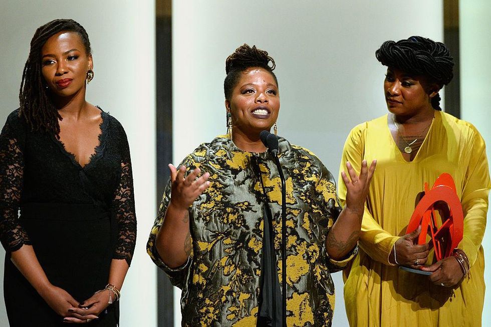 Picture: (L-R) Honorees Opal Tometi, Patrisse Cullors, and Alicia Garza accept an award onstage during Glamour Women Of The Year 2016