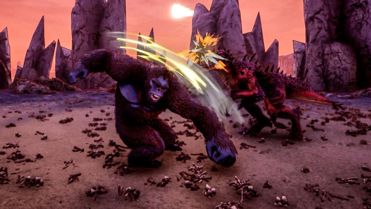 Picture shows King Kong punching a dinosaur