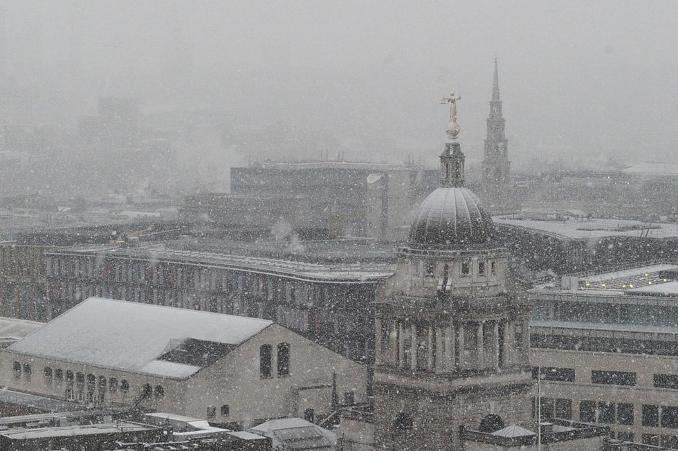 Picture: The Old Bailey court is seen as snow falls over central London