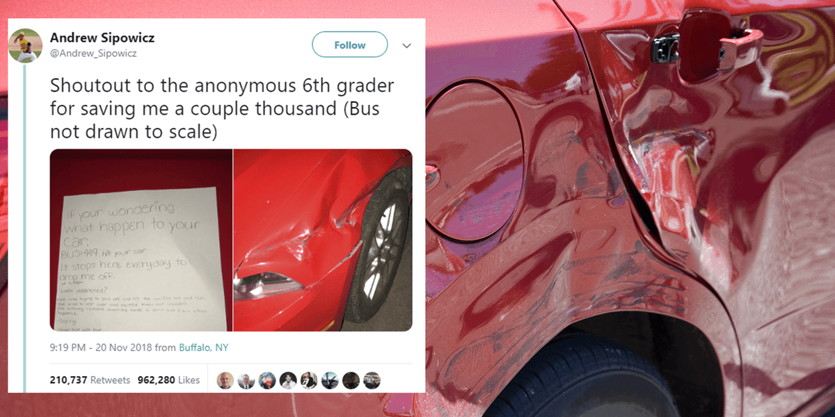 Car Hit Note Example A school child left this note on a man's car explaining what happened ...