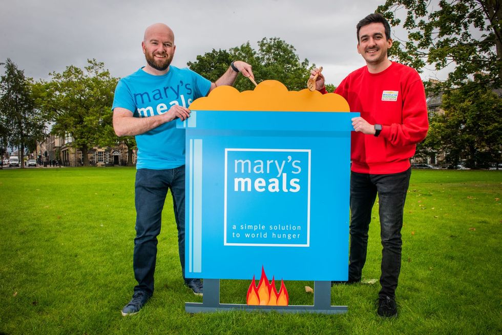 Pictured from left to right Daniel Adams, executive director of Mary\u2019s Meals and Callum Aitken, international development advisor at People\u2019s Postcode Lottery