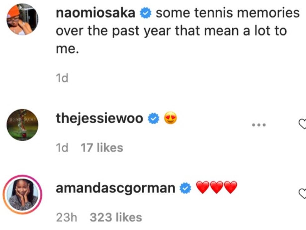 Poet and activist Amanda Gorman\u2019s comment on Naomi Osaka\u2019s Instagram post.