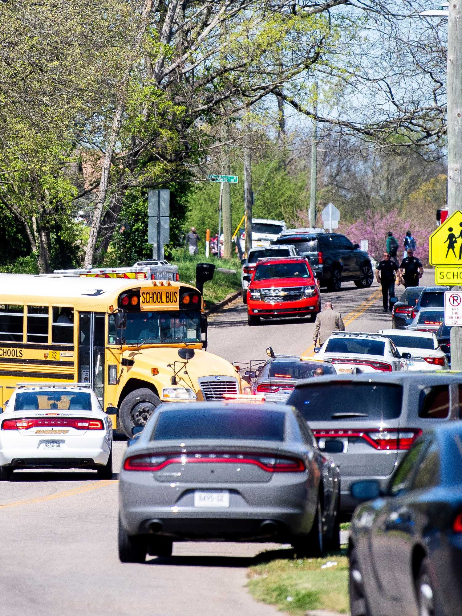 Police work in the area of Austin-East Magnet High School in Knoxville, Tennessee after a reported shooting