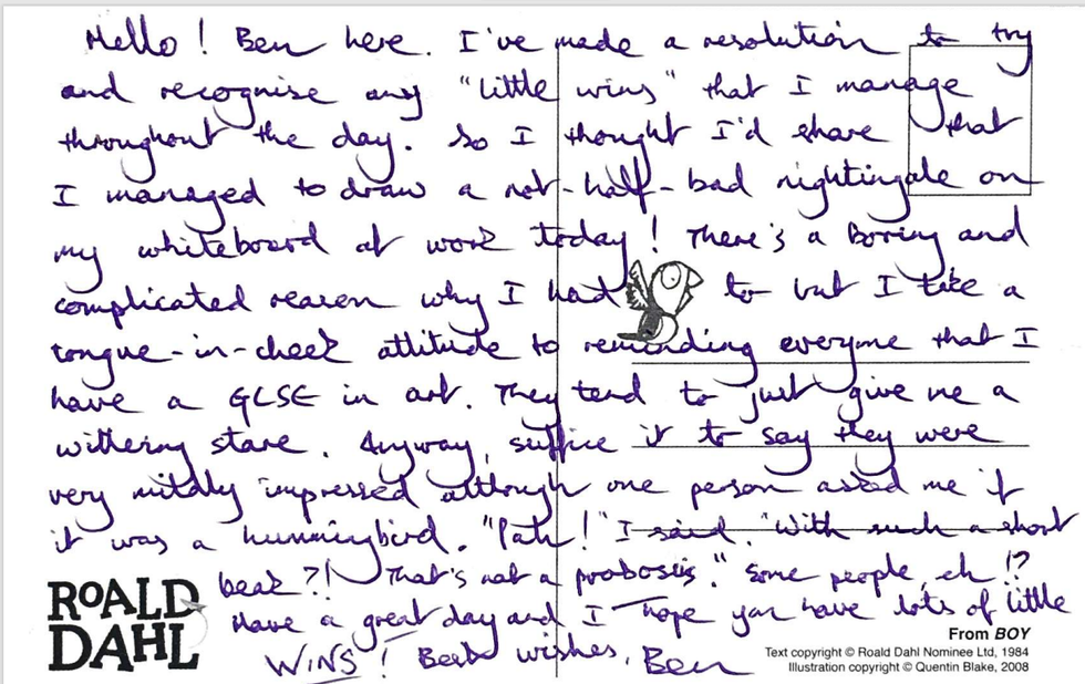 Postcard with writing on it