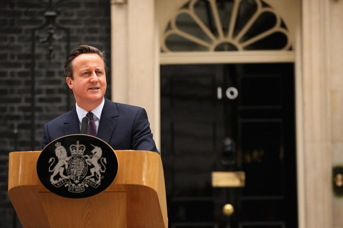 Prime minister David Cameron outside10 Downing Street on 8 May 2015