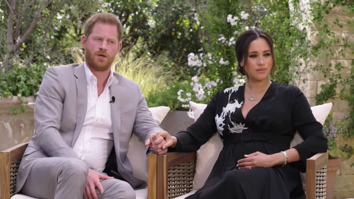 <p>Prince Harry and Meghan being interviewed by Oprah Winfrey </p>